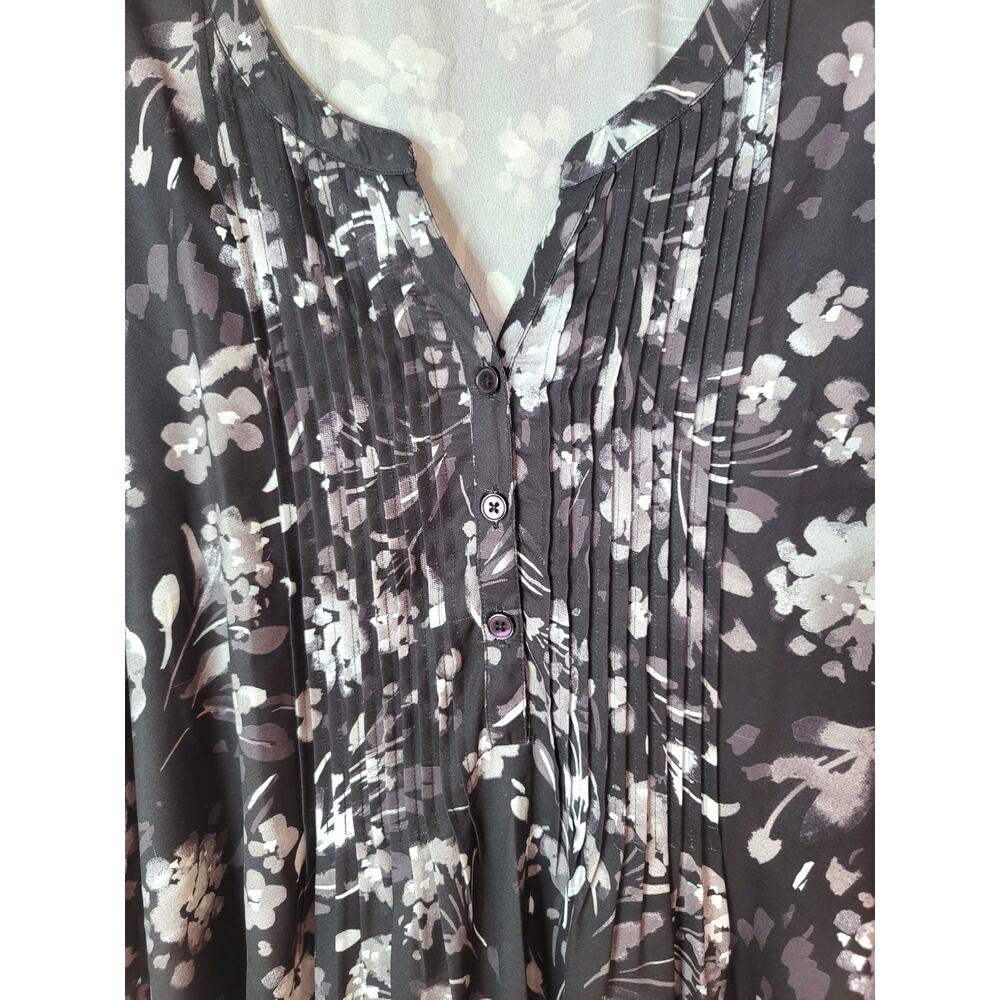 Catherines Black Gray Top Quarter Button Tuck Pleat Bodice Flared 3/4 Sleeve 4XL - Picture 4 of 8